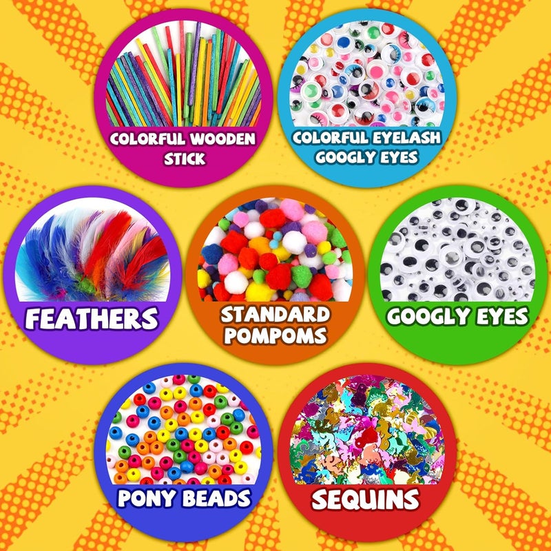 DOITEM Pipe Cleaners Craft Supplies, 1800Pcs Arts and Crafts Supplies DIY School Craft Project Including Pipe Cleaner Pom Poms Craft Kits for Kids Over 8 Years Old - Image 4